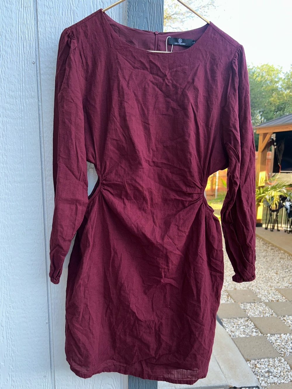 Women's Burgundy Long Sleeve Cutout Dress